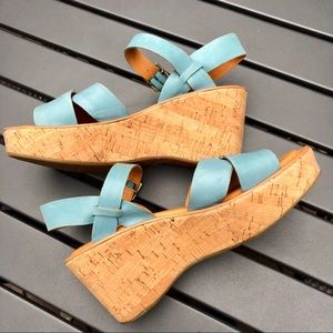 Kork-Ease Light Blue Leather Wedges